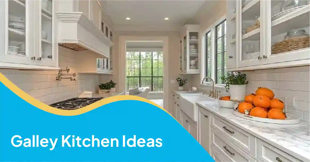 Galley kitchen ideas with white cabinets, marble countertops, subway tile backsplash, and large windows