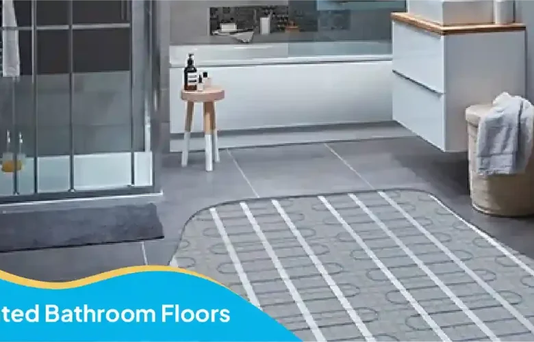 Heated bathroom floors with an electric radiant heating system installed beneath the tile flooring.